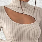 Cutout Ribbed Turtleneck Top