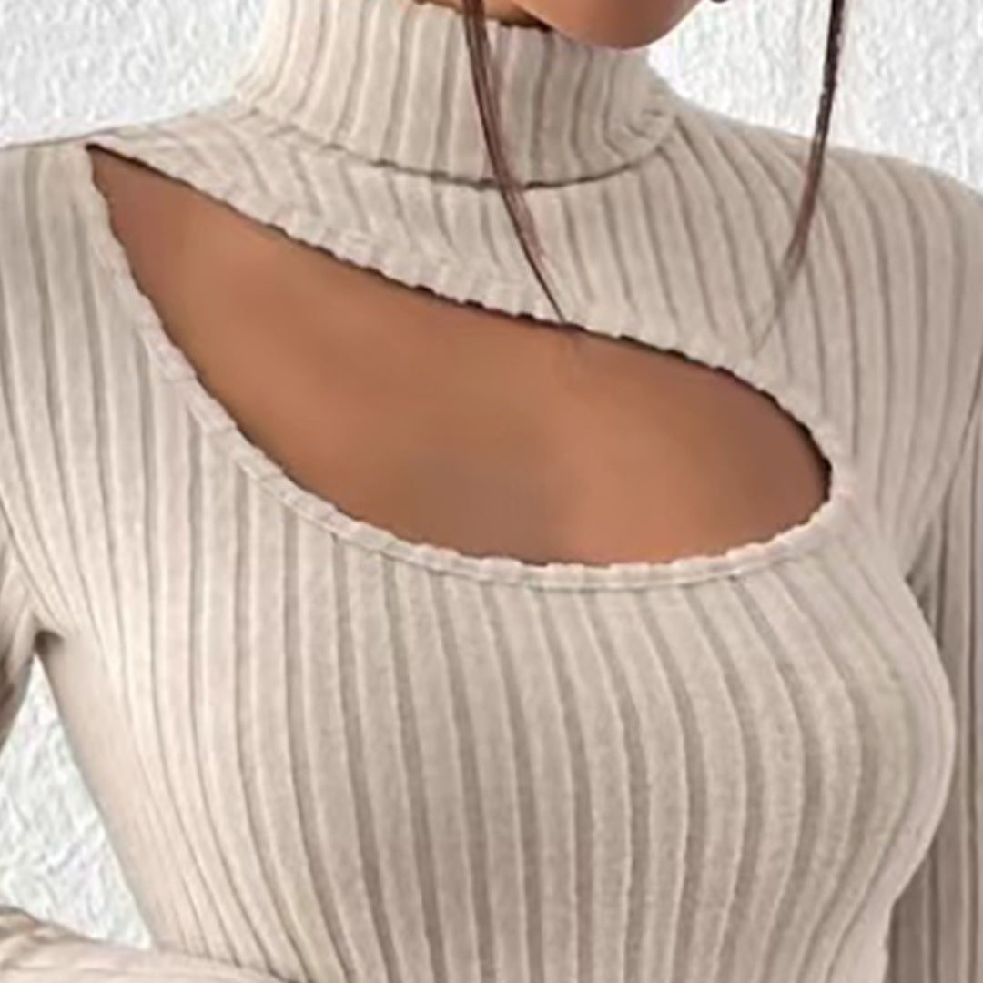 Cutout Ribbed Turtleneck Top