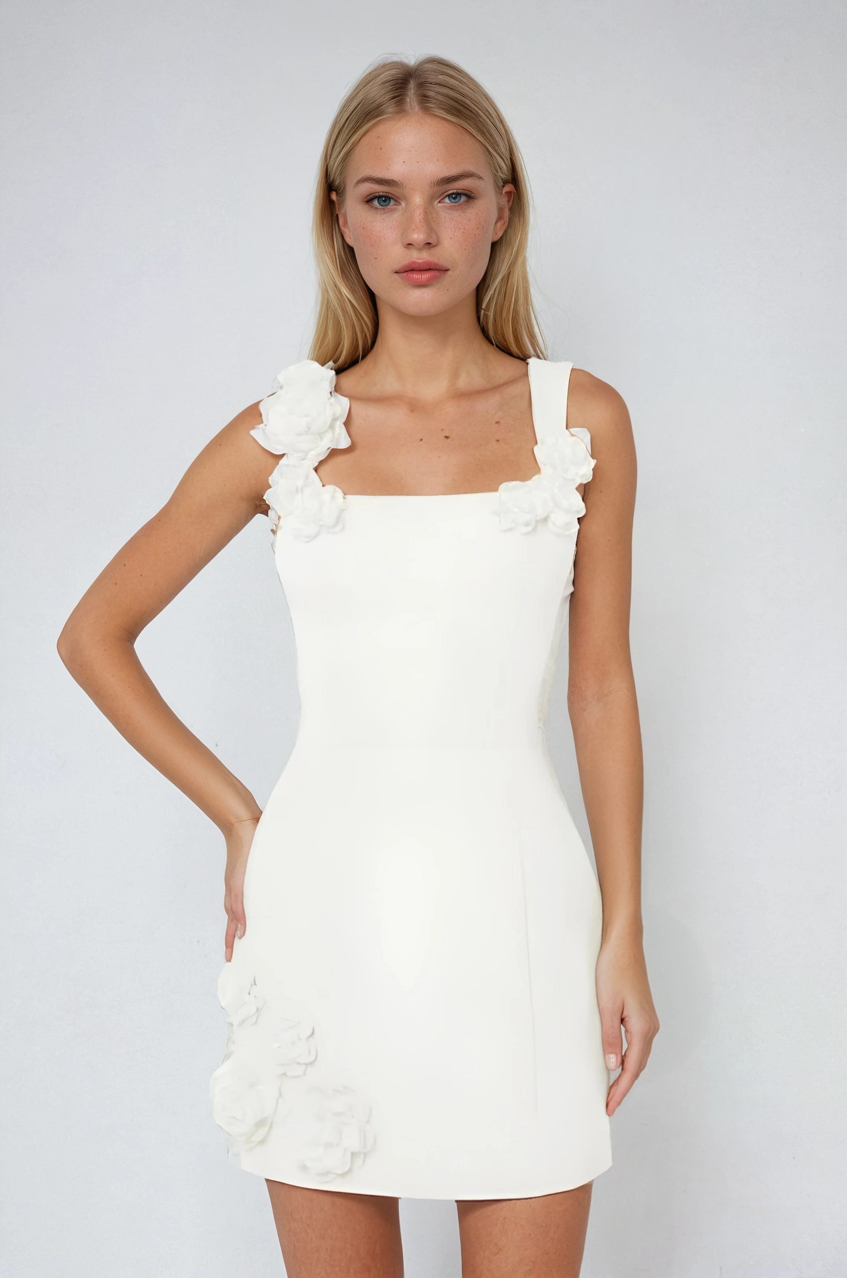 Pink Floral Applique Summer Cocktail Mini Dress