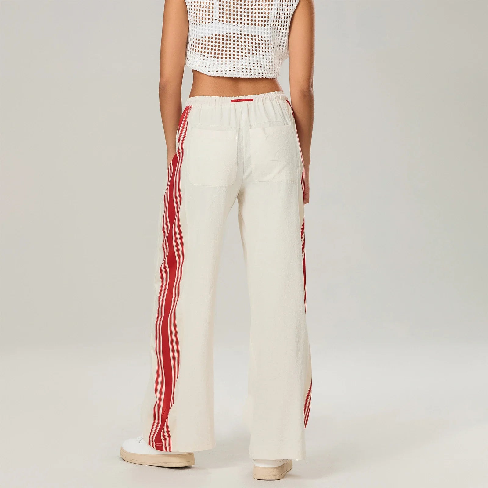 Sora Sporty Wide-Leg Drawstring Trousers – Side Stripe