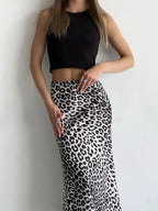 Harper Satin Leopard Midi Skirt