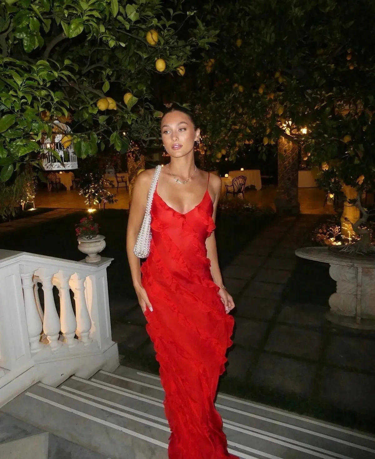 Romantic Ruffle Chiffon Maxi Dress