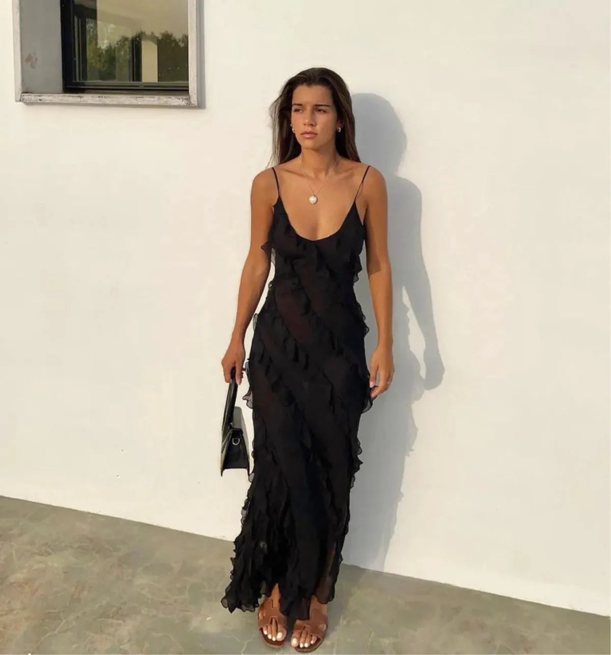 Romantic Ruffle Chiffon Maxi Dress