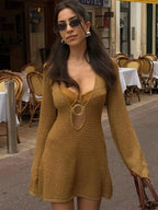 Hollow Knit V-Neck Mini Dress