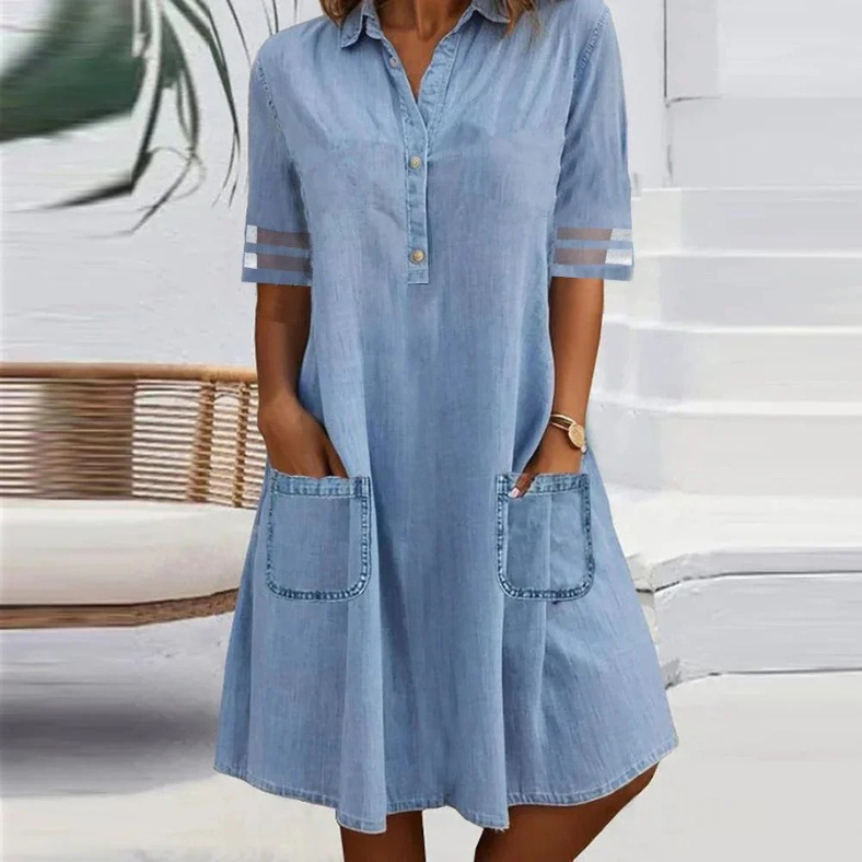 Laura Denim Mini Dress with Side Pockets