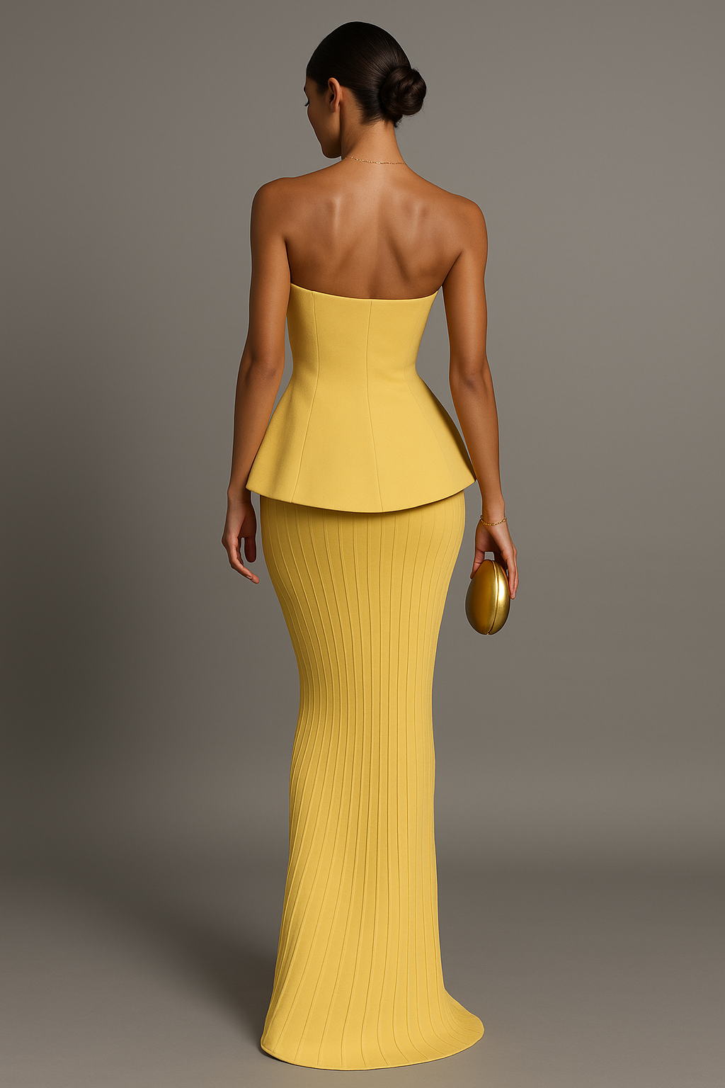 Yellow Strapless Formal Maxi Dress