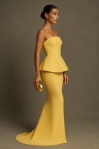 Yellow Strapless Formal Maxi Dress