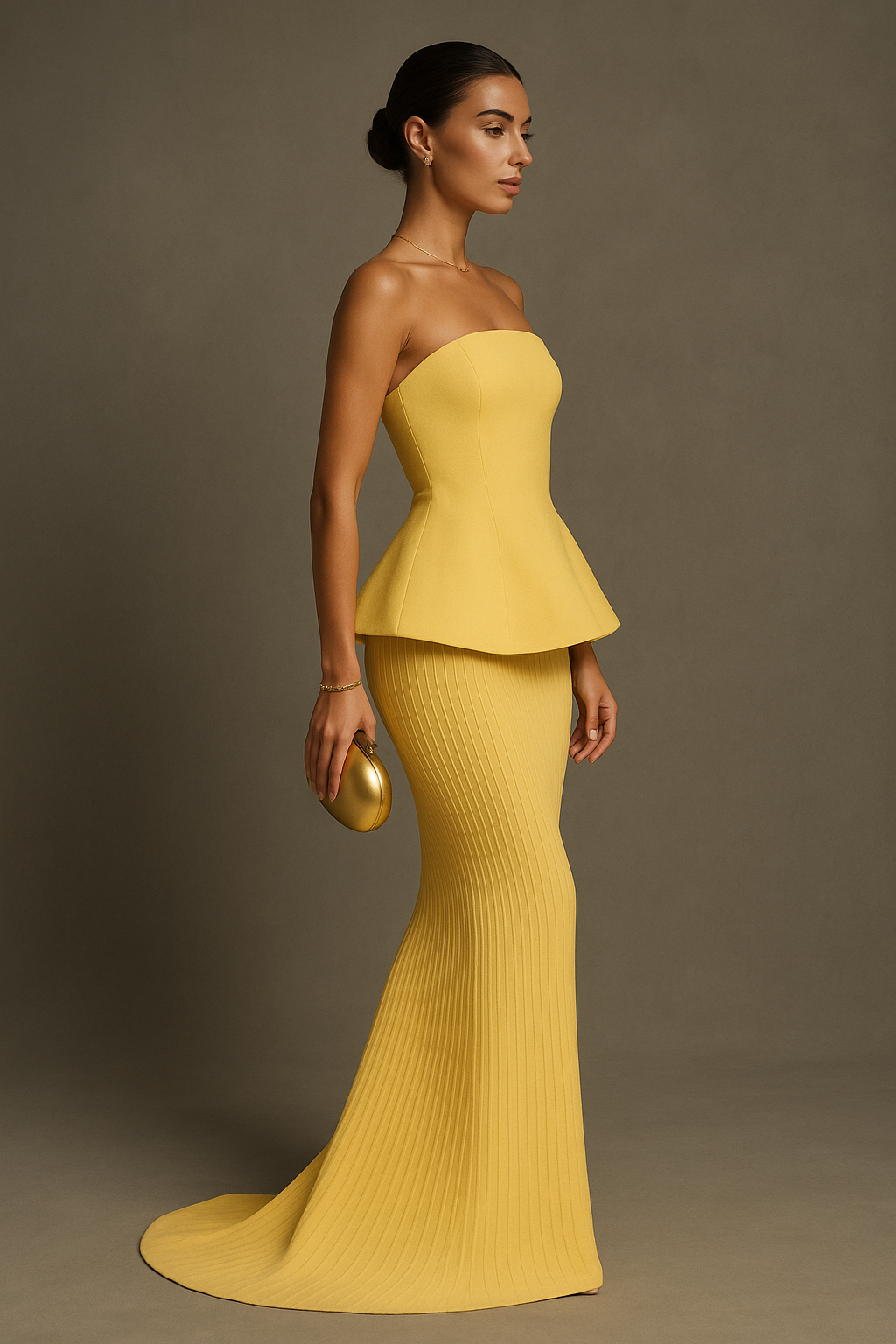 Yellow Strapless Formal Maxi Dress