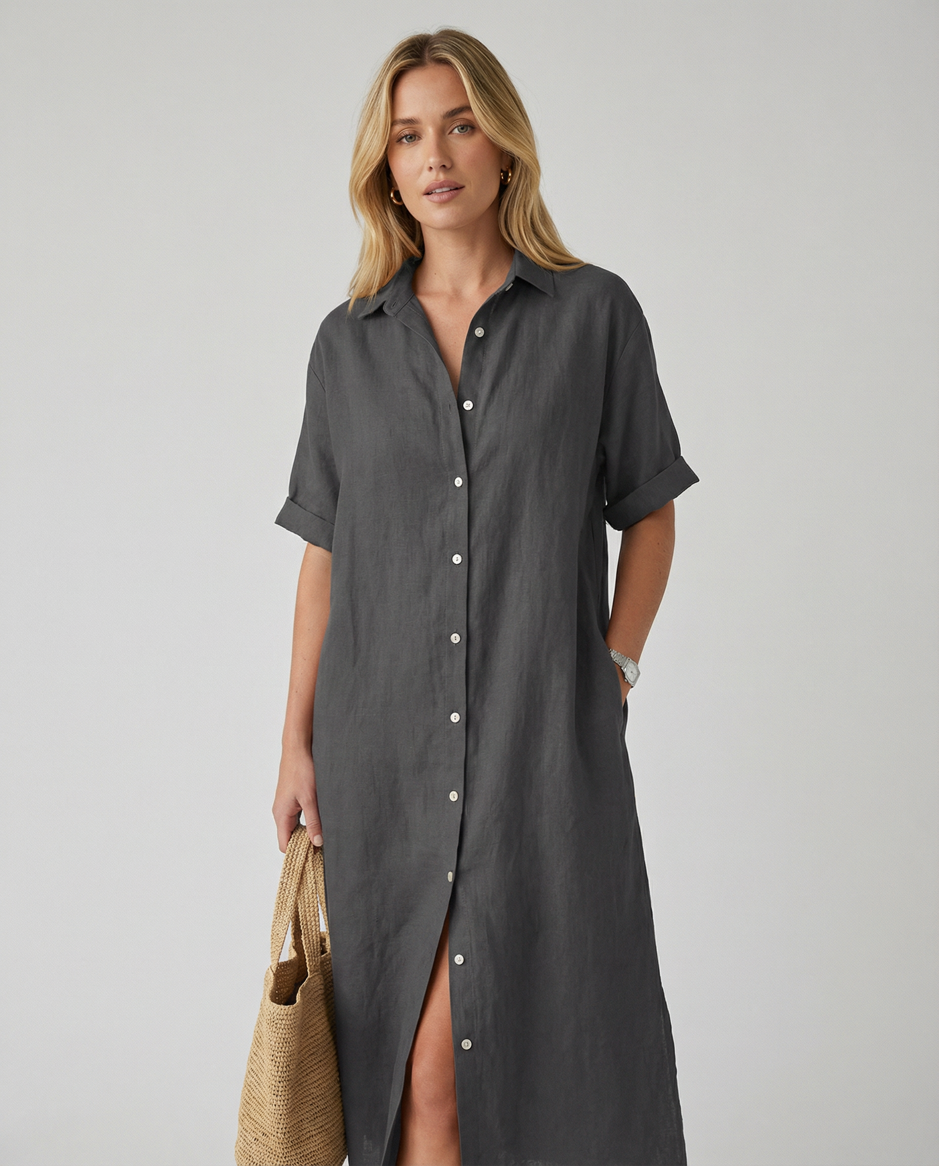 Summer Breeze Cotton-Linen Shirt Dress