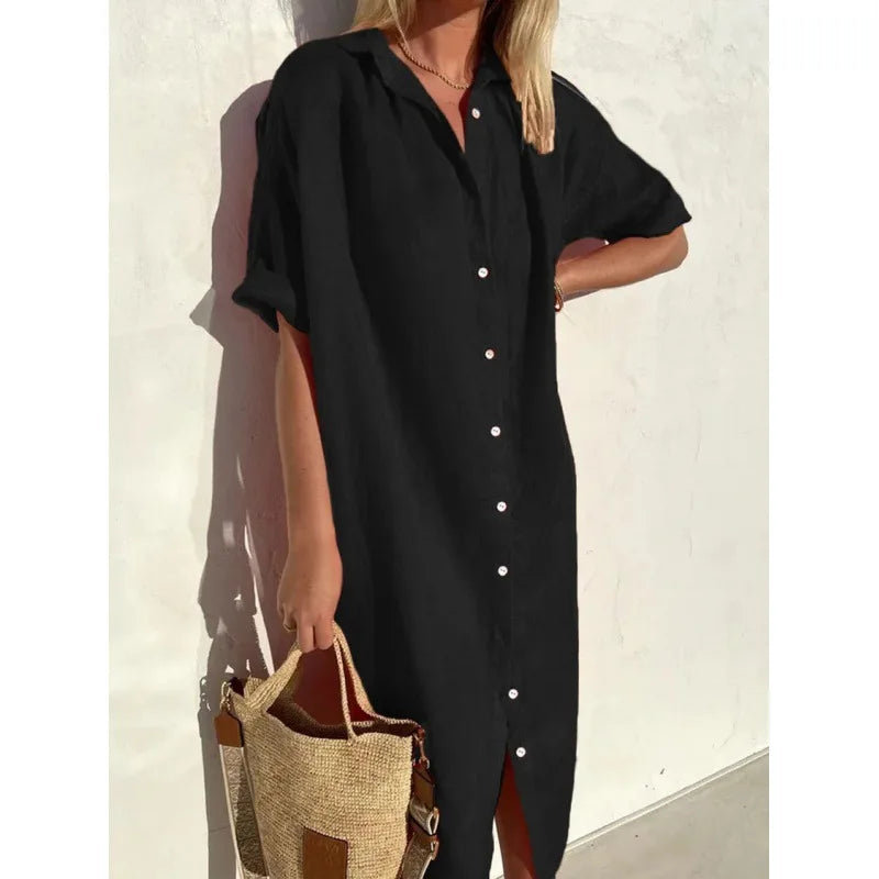 Summer Breeze Cotton-Linen Shirt Dress