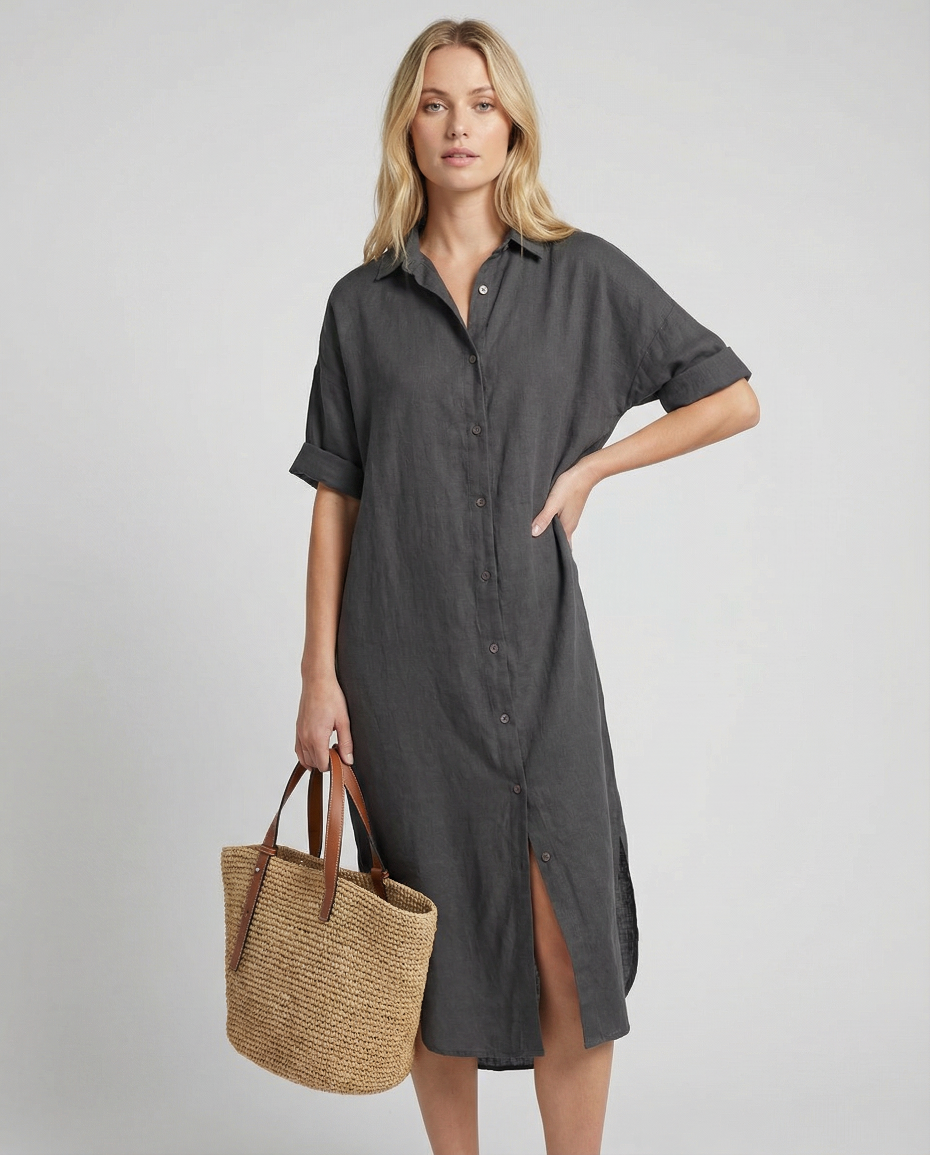 Summer Breeze Cotton-Linen Shirt Dress