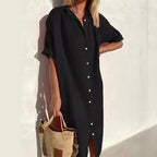 Summer Breeze Cotton-Linen Shirt Dress