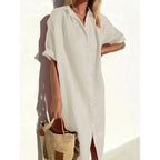Summer Breeze Cotton-Linen Shirt Dress