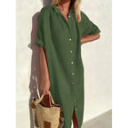 Summer Breeze Cotton-Linen Shirt Dress