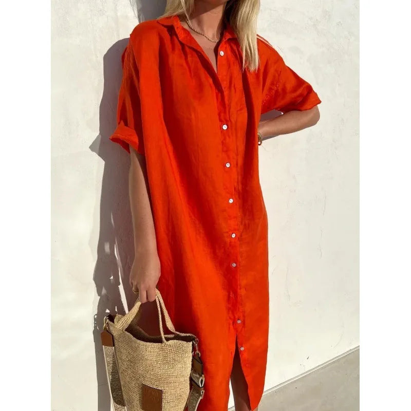 Summer Breeze Cotton-Linen Shirt Dress