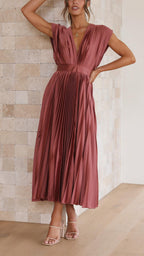 Maria Elegant Pleated Maxi Dress
