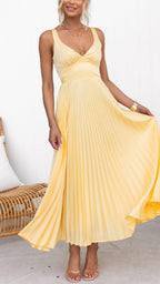 Eileen Pleated V-Neck Maxi Dress