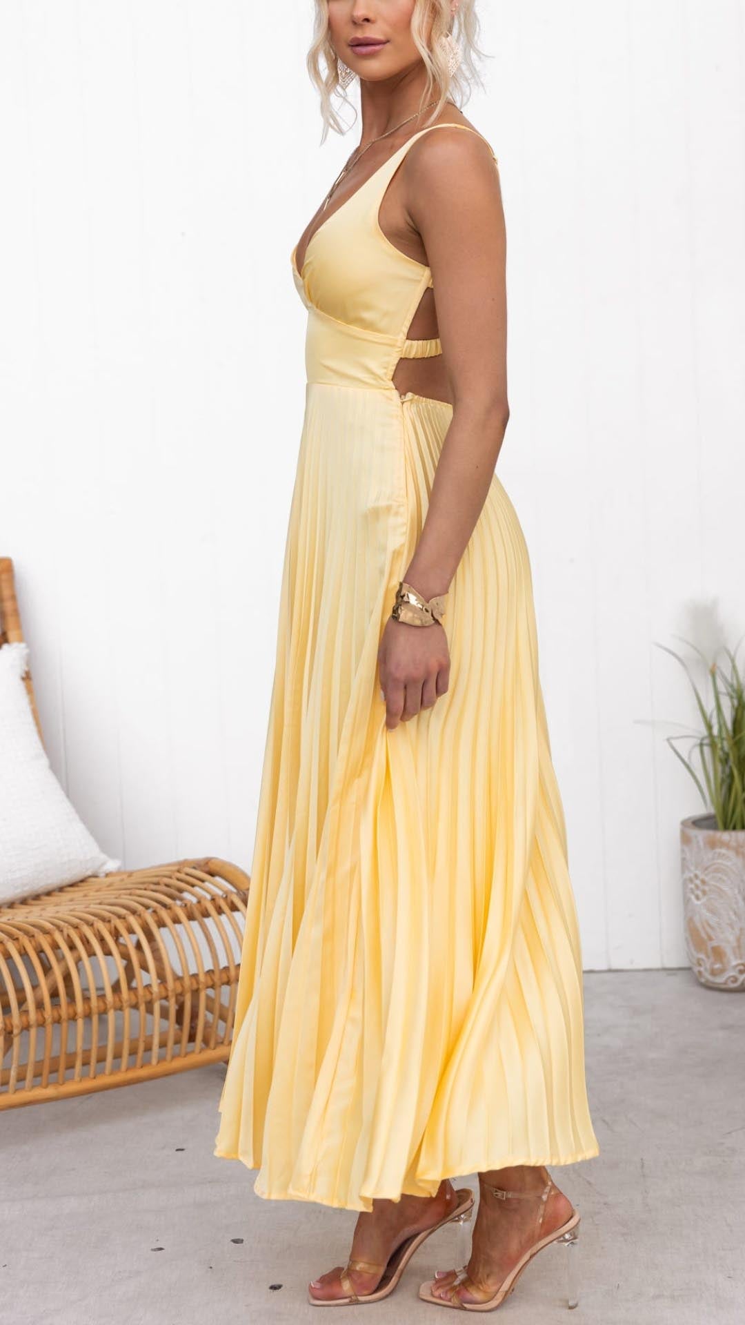 Eileen Pleated V-Neck Maxi Dress