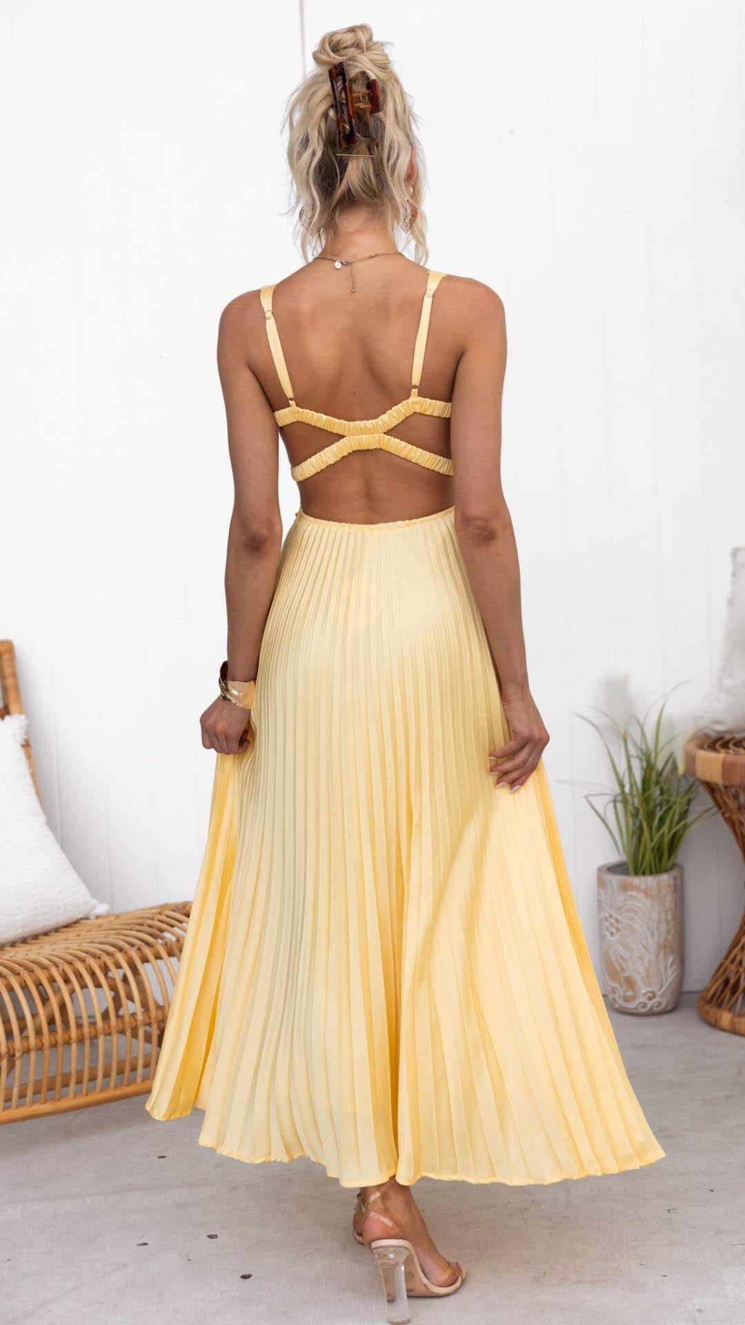 Eileen Pleated V-Neck Maxi Dress