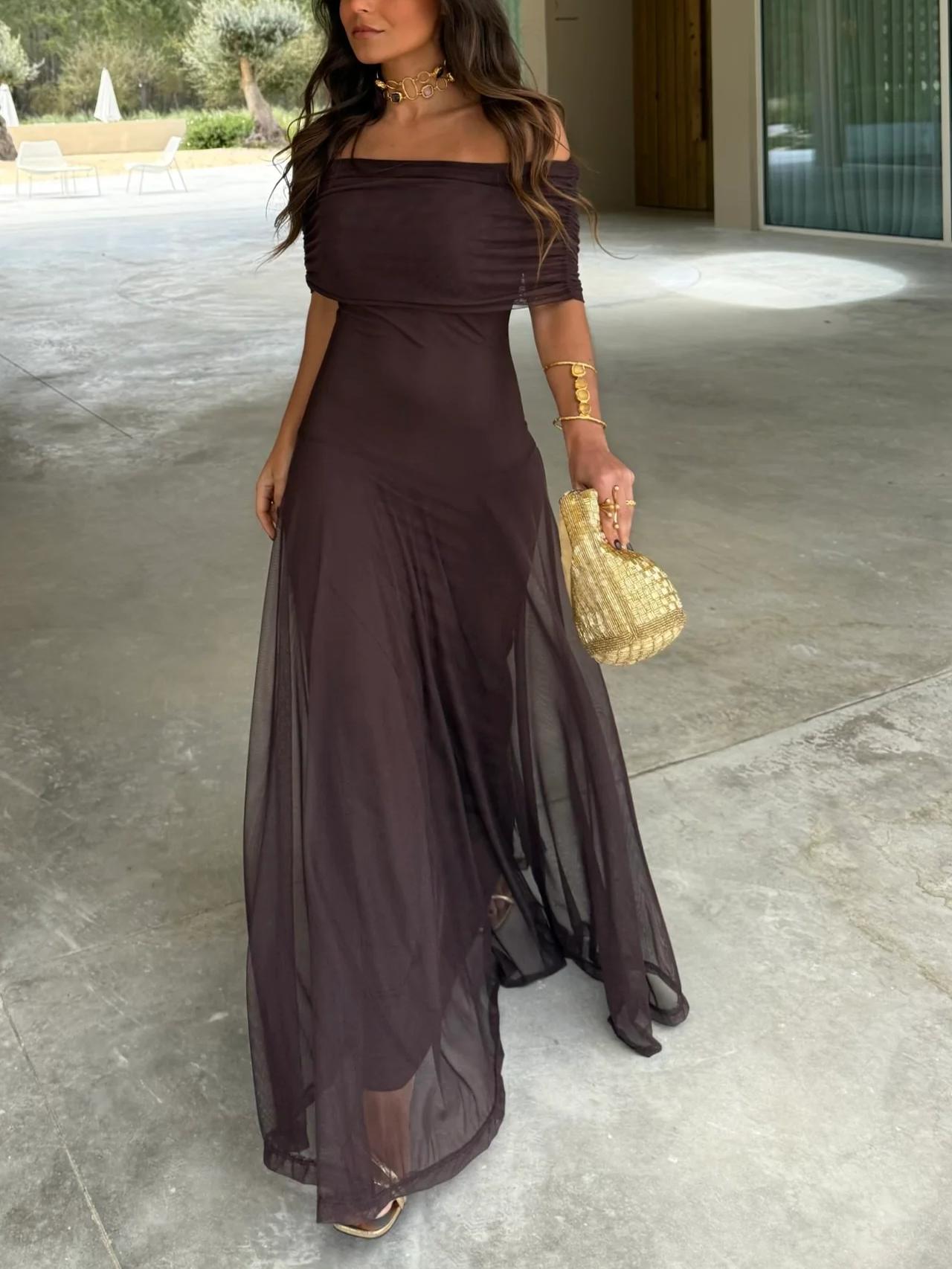 Off-Shoulder Chiffon Maxi Dress