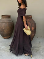 Off-Shoulder Chiffon Maxi Dress