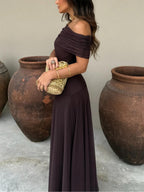 Off-Shoulder Chiffon Maxi Dress