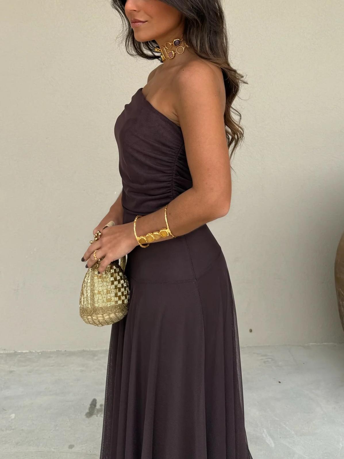 Off-Shoulder Chiffon Maxi Dress