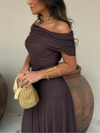 Off-Shoulder Chiffon Maxi Dress