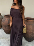 Off-Shoulder Chiffon Maxi Dress