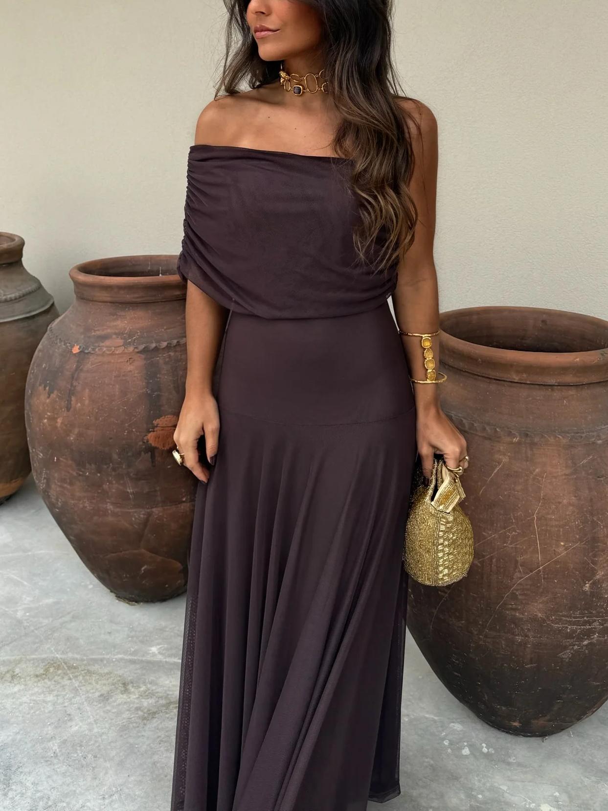 Off-Shoulder Chiffon Maxi Dress