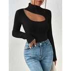 Cutout Ribbed Turtleneck Top