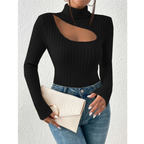 Cutout Ribbed Turtleneck Top