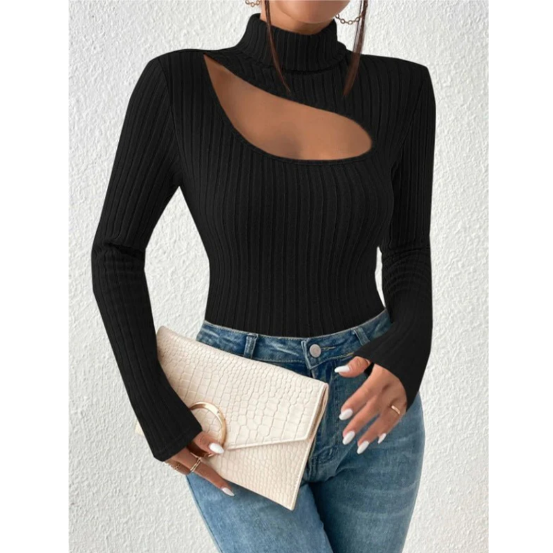 Cutout Ribbed Turtleneck Top