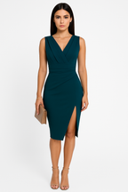 V-Neck Bodycon Evening Midi Dress
