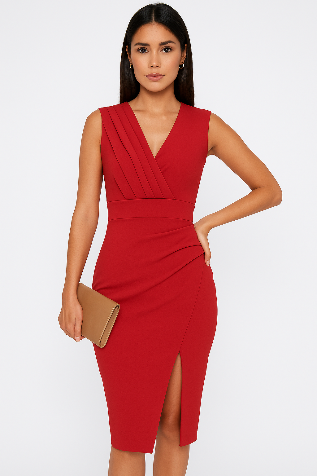 V-Neck Bodycon Evening Midi Dress