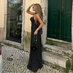 Vintage Polka Dot V-Neck Maxi Dress