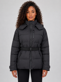 Women’s Belted Hooded Puffer Jacket – Warm Padded Winter Coat