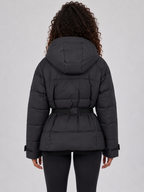 Women’s Belted Hooded Puffer Jacket – Warm Padded Winter Coat