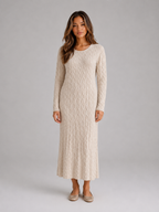 Women's Cable Knit Maxi Dress – Long Sleeve Jumper Dress