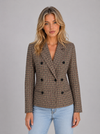 Women's Checked Double Breasted Blazer – Tailored Smart Jacket