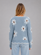 Women's Floral V-Neck Jumper – Soft Knit Casual Pullover