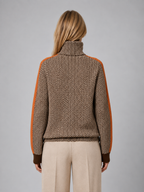 Women's Herringbone Turtleneck Jumper – Soft Knit High Neck Sweater