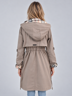 Women’s Hooded Rain Coat – Longline Parka with Adjustable Drawstring Waist