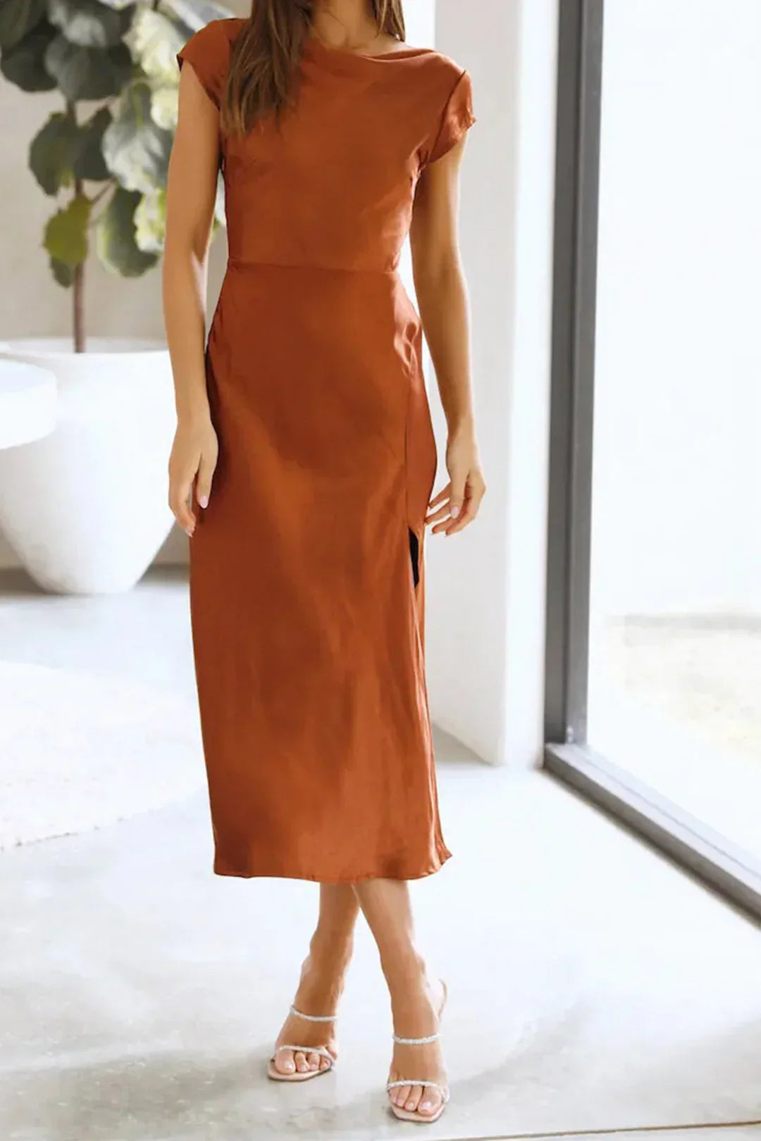 Satin Slip Cocktail Midi Dress