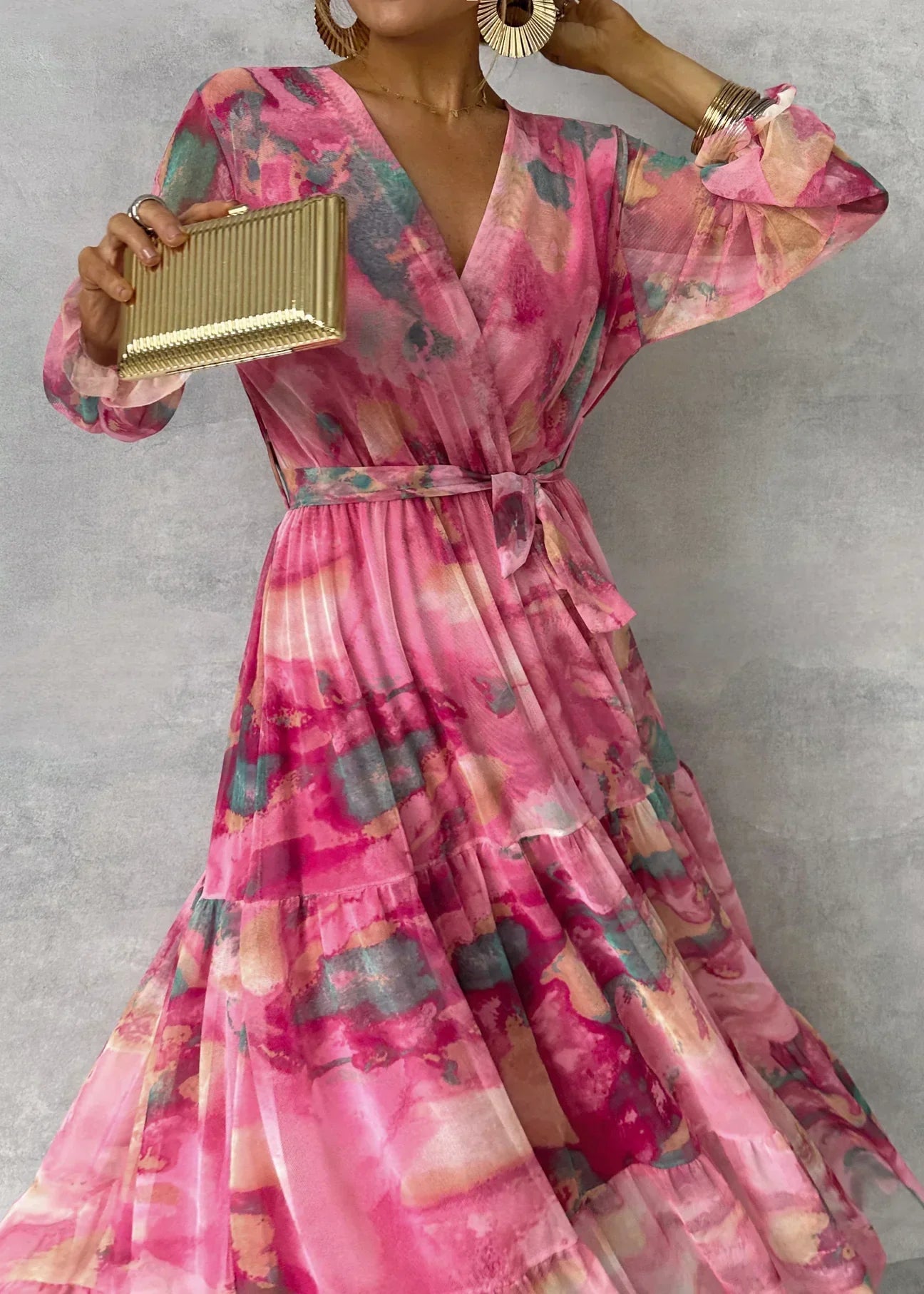 Floral Wrap Summer Evening Maxi Dress