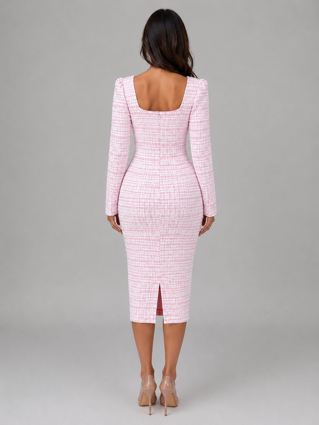 Women’s Tweed Midi Dress & Cropped Blazer Two-Piece Outfit Set