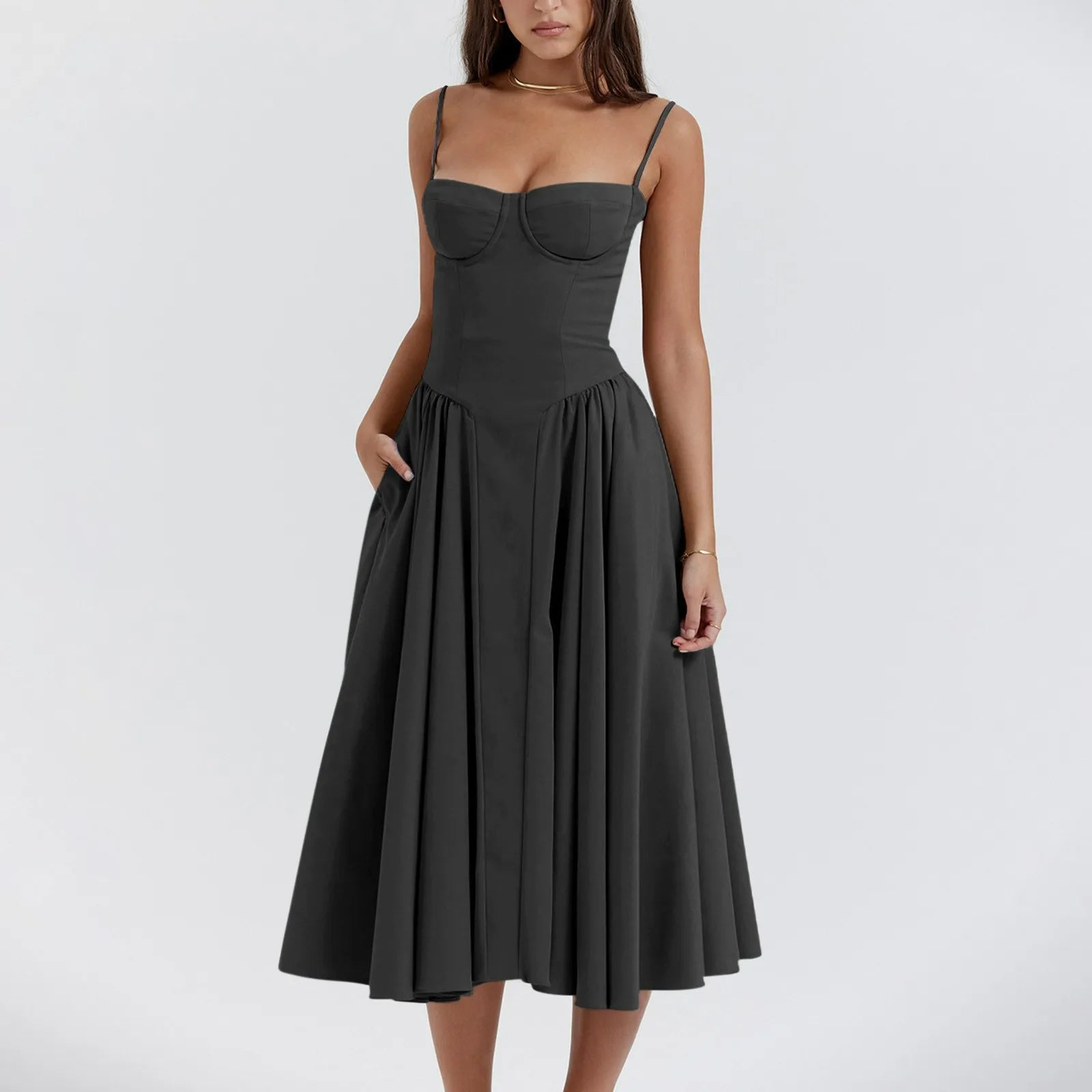 Odette Corset Cocktail Midi Dress