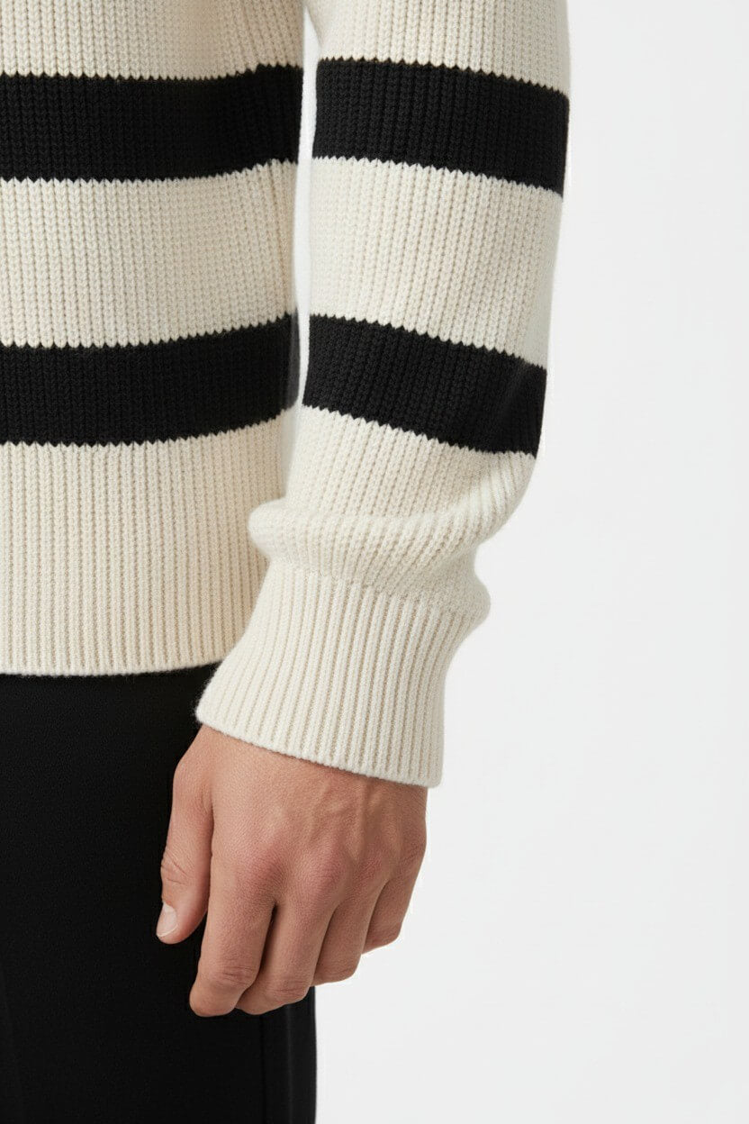 Men's Striped Half Zip Sweater – Ribbed Knit Pullover