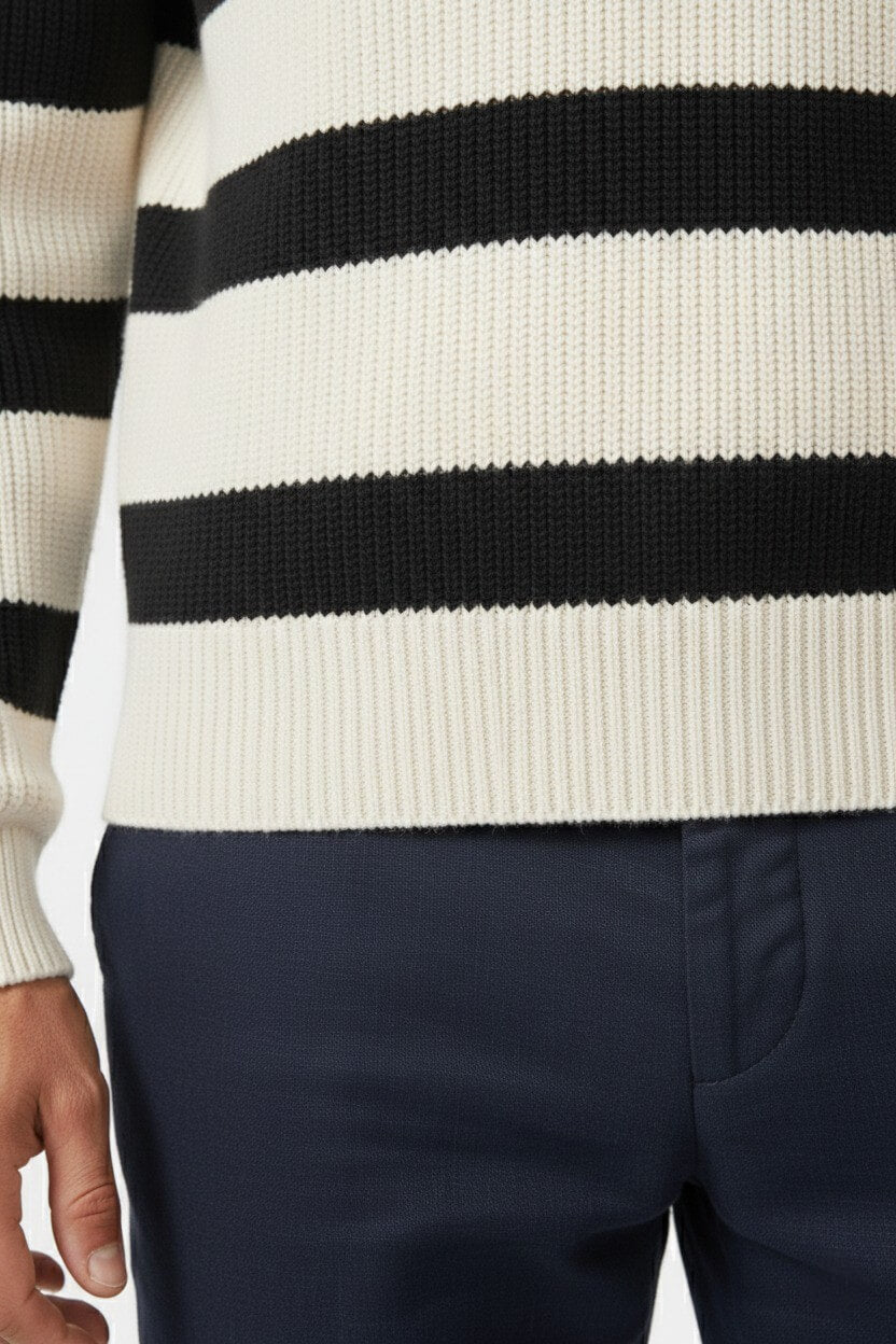 Men's Striped Half Zip Sweater – Ribbed Knit Pullover