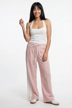 Sora Sporty Wide-Leg Drawstring Trousers – Side Stripe